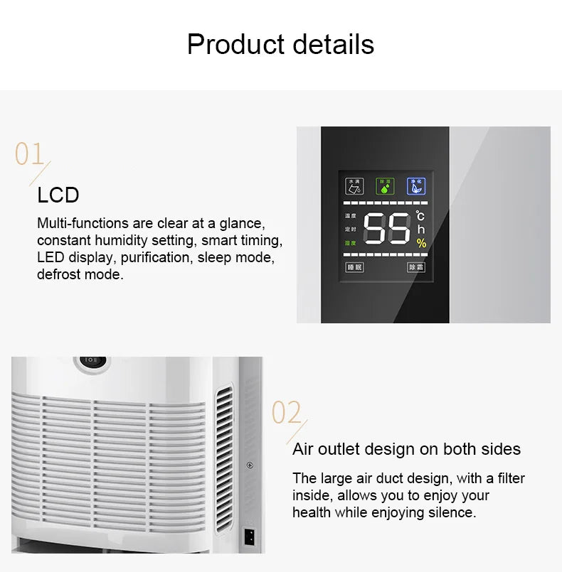 110V/220V Remote Electric Dehumidifier Air Cooling Dryer Purifier Desiccant Moisture Absorber Drying Machine External Water Pipe