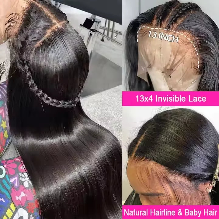 13x6 Raw Indian Lace Frontal Human Hair Wig ,HD Transparent Full Lace Frontal Wigs, Brazilian Straight Curly Wig for Black Women