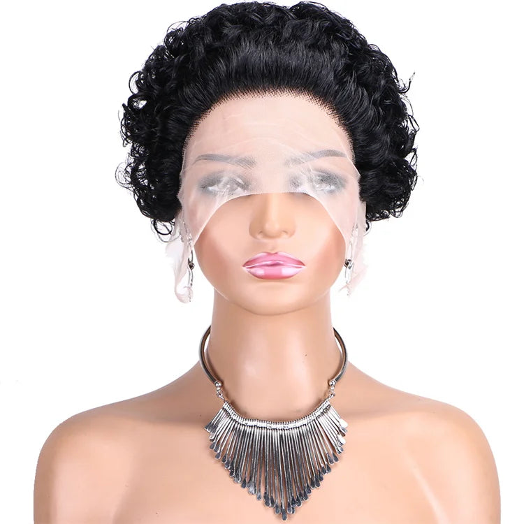 Cheap 13x1 Lace Pixie Cut Curly Wig Natural Brazilian 150% Density Pixie Curly Human Hair Wig 100% Human Hair