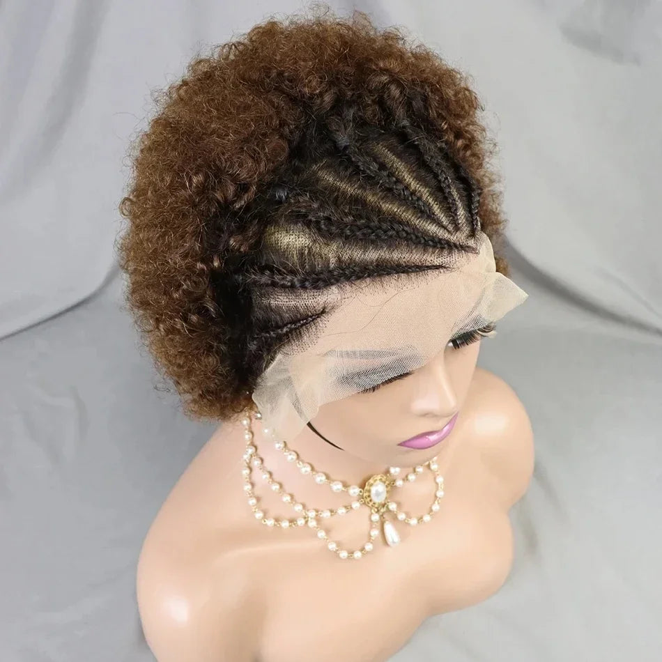 13x4 Lace Front Afro Short Curly Wig Human Hair Precolored Front Braided Afro Curly Human Hair Wig Brazilian Bouncy Curly Hair