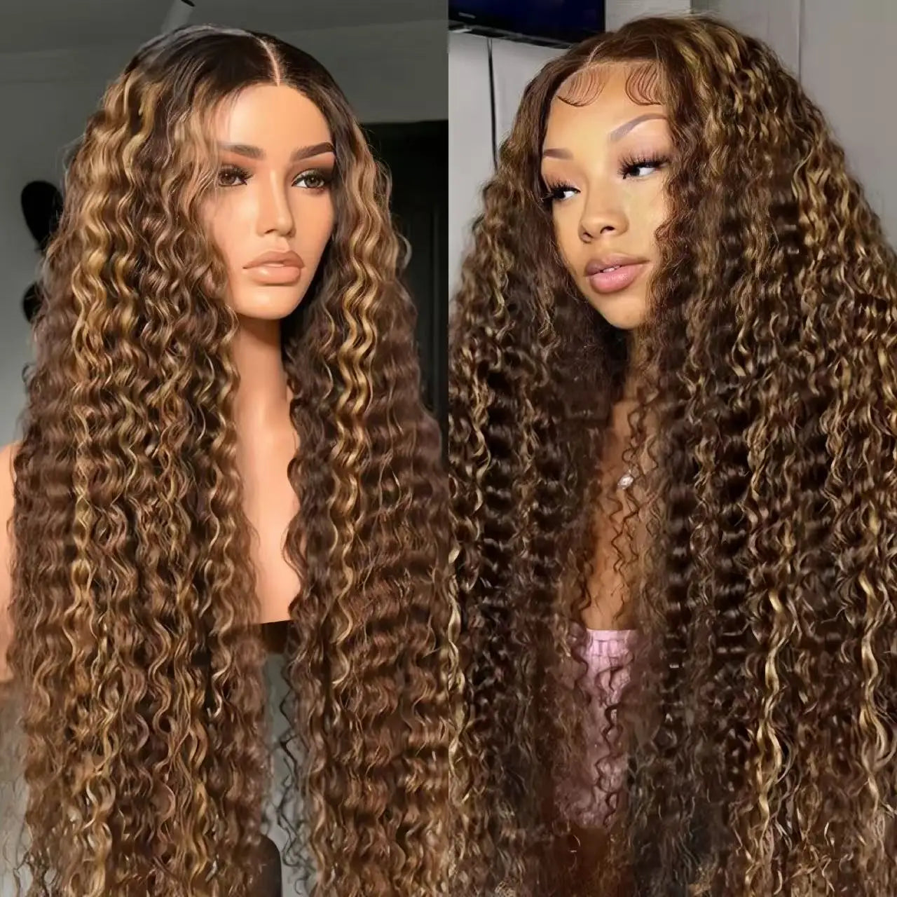 13x6 Highlight Wig Human Hair Deep Wave HD Lace Front Human Hair Wig P4/27 Ombre Brown Blonde Lace Front Wigs for Black Women