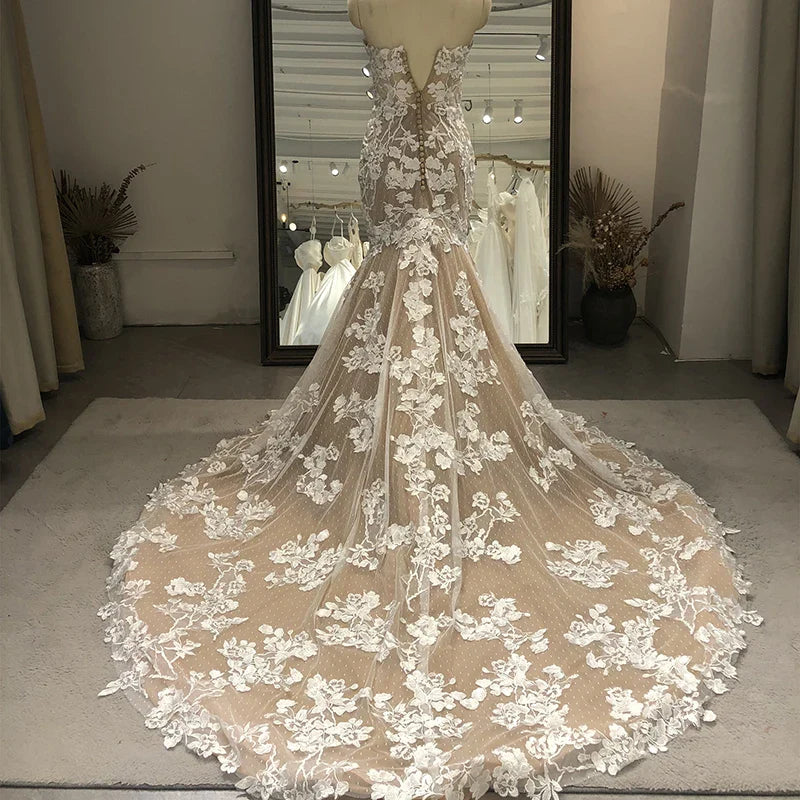 RL014  Latest Design Mermaid Wedding Dress Sexy Tube Top Lace Double Sided Embroidered Plus Size Wedding Dress