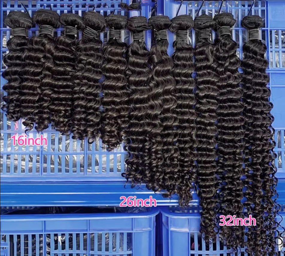 Deep Wave Bundles Human Hair Brazilian Raw Hair 12A Grade Bundles 100% Natural Deep Curly Remy Hair Extensions 3 4 Bundles Deal