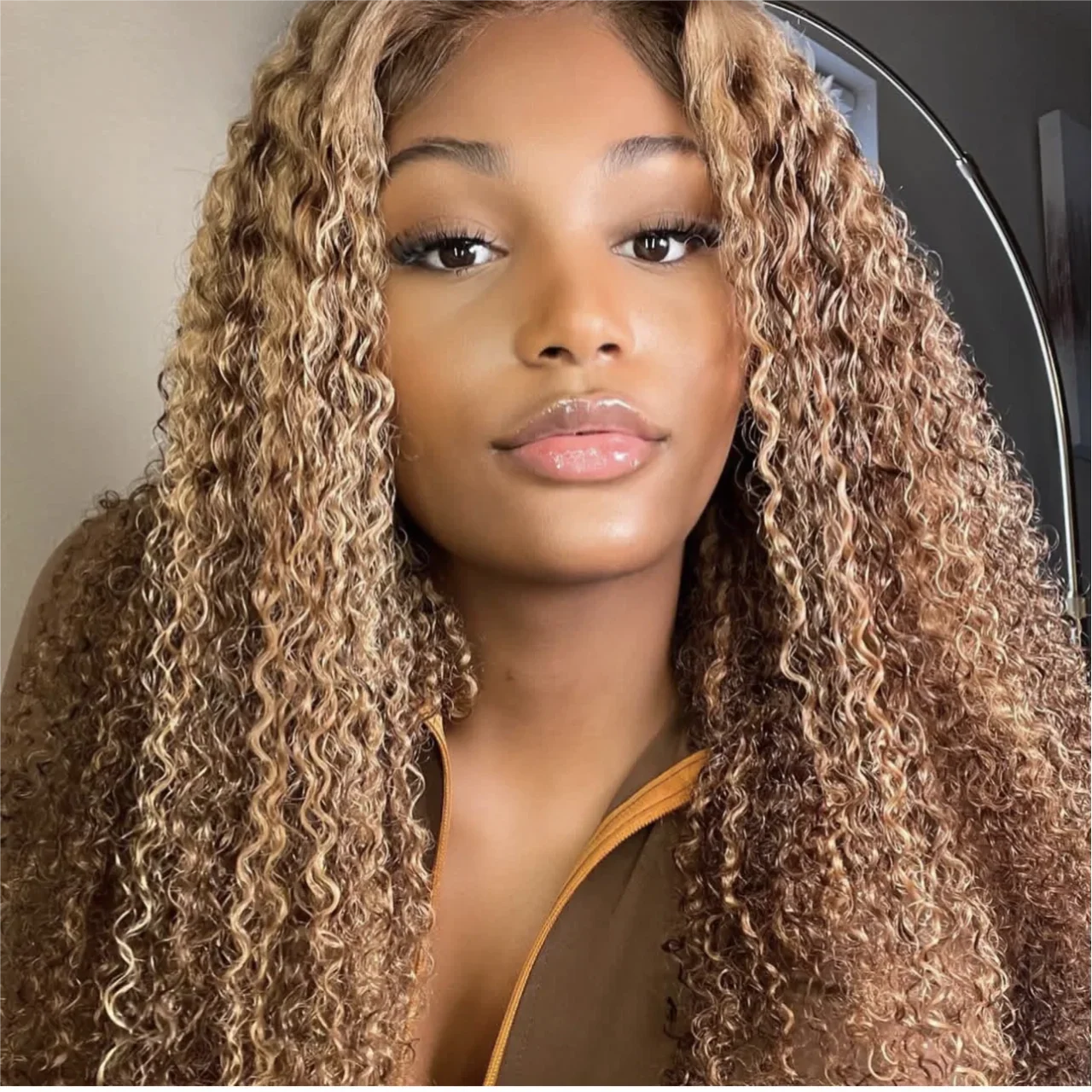 4/27 Highlight Ombre Honey Blonde Kinky Curly 13x4 HD Transparent Lace Front Wigs for Black Women Brazilian Human Hair Wig