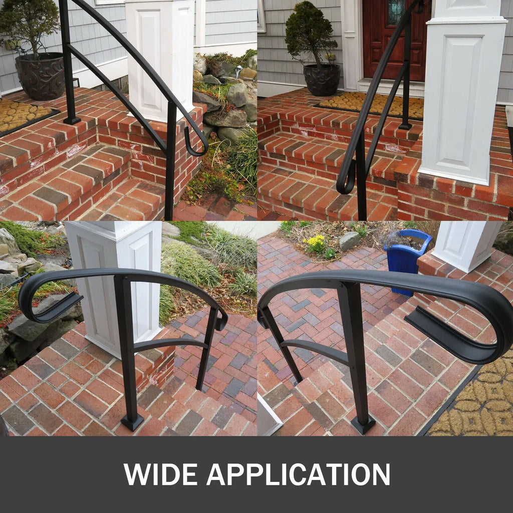 VEVOR Wrought Iron Handrail Fits 1 or 5 Steps with Installation Kit Hand Rails for Outdoor Steps Transition Handrail Stair Rail
