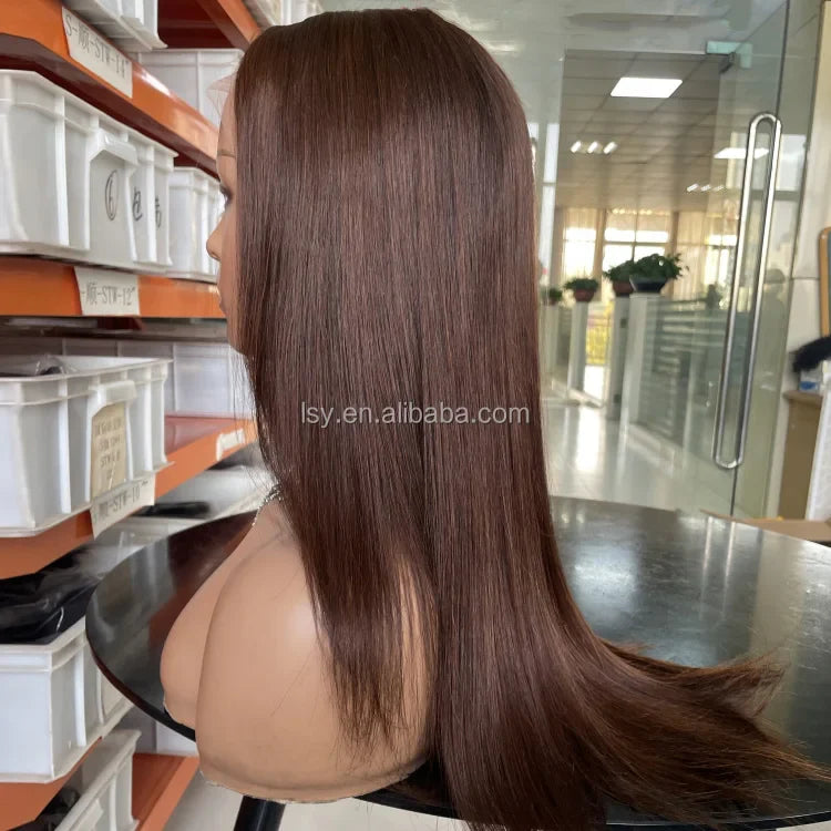 Ready to Ship Layer Cut Wigs Chocolate Brown Colored Straight 5x5 Glueless Human Hair Wig Wear & Go Layered Hair Cut Lace Wig
