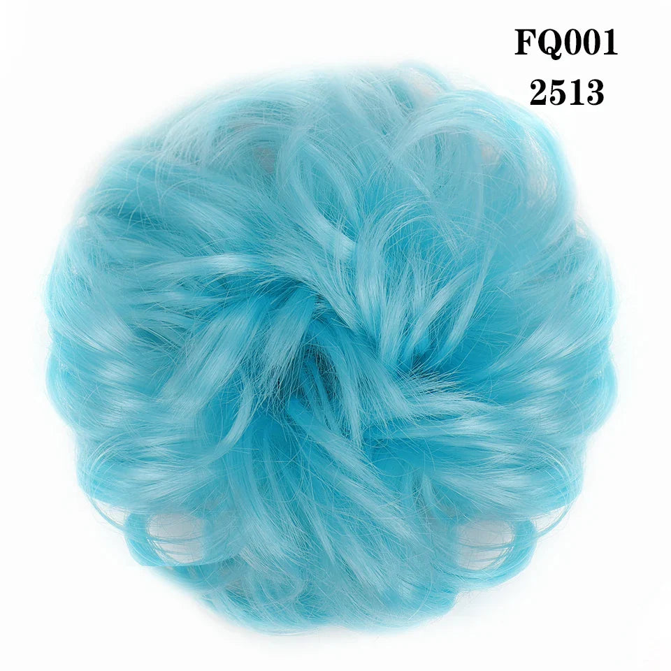 LUPU Synthetic Hair Bun Messy Scrunchies With Elastic Band Natural Fake Hair Tie Pieces Ponytail Colored Black Purple Pink Green