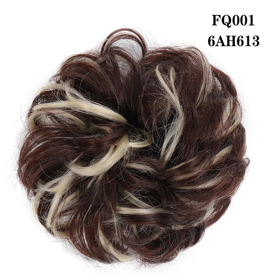 LUPU Synthetic Hair Bun Messy Scrunchies With Elastic Band Natural Fake Hair Tie Pieces Ponytail Colored Black Purple Pink Green