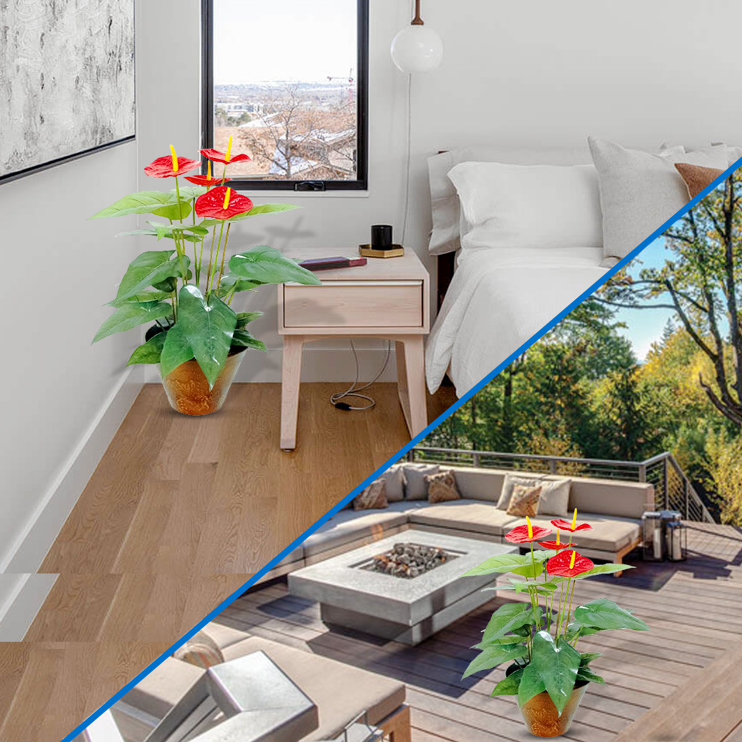 20 Leaves Flamingo Lily, 4 Flowers - Artificial Plant