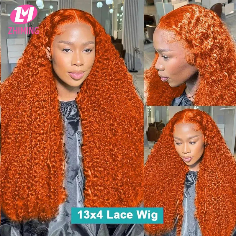 HD Orange Ginger Curly 13x4 Lace Front Wig Deep Wave Synthetic Hair Wig High Temperature Silk Lace Frontal Wigs Water Wave