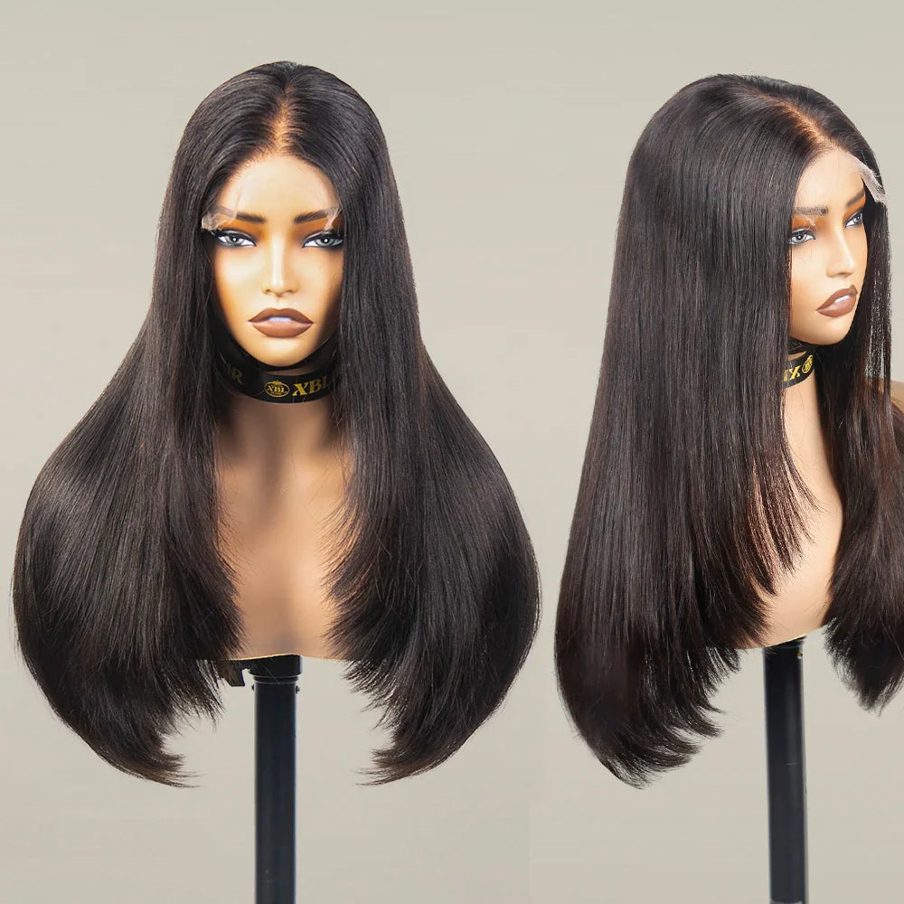 Free Shipping 250% Density Full End Thick Layered bob Wig 5x5 hd Lace Closure Cuticle Aligned Raw Virgin Human Hair Wig