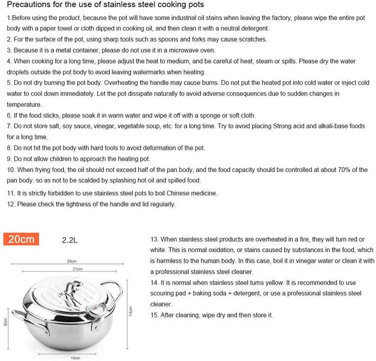 LMETJMA Japanese Deep Frying Pot with a Thermometer and a Lid 304 Stainless Steel Kitchen Tempura Fryer Pan 20 24 cm KC0405