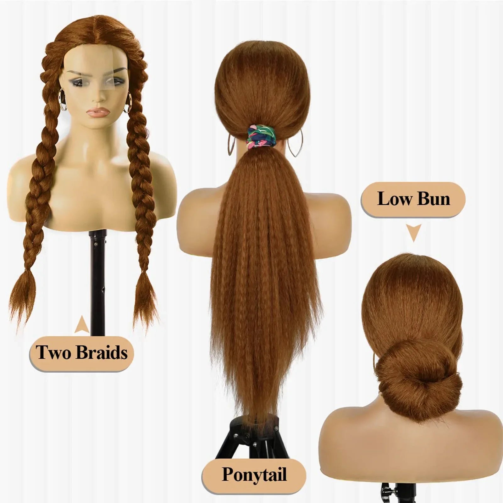 32-Inch Middle Center Part Hair Wig Yaki Kinky Straight Afro Synthetic Fiber Glueless Machine-Made Wigs Women