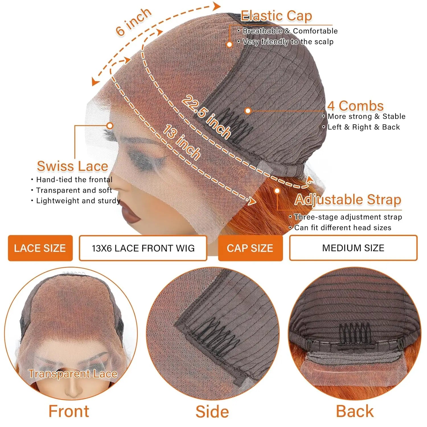 Orange Ginger 13x6 Hd Glueless Lace Front Human Hair Wig Lace Frontal  Colored Body Wave Human Hair Wigs for Black Women