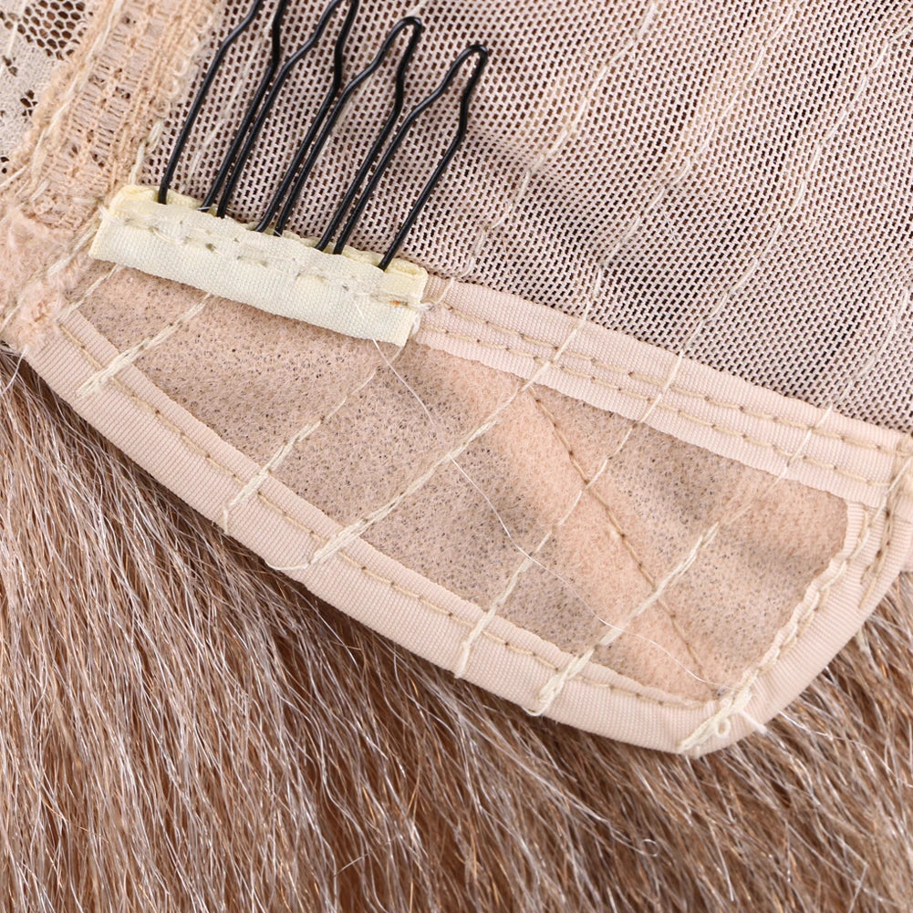 Wholesale 14 Inch Yaki Straight Afro Light Brown Lace Hair Wig Glueless Synthetic Middle Part Women  Machine-Made Long Wigs