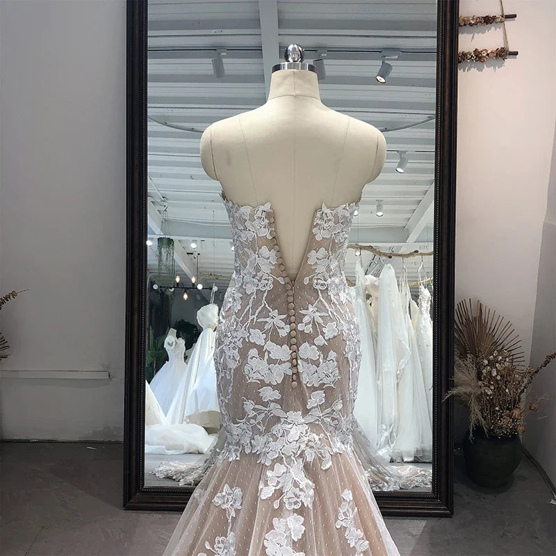 RL014  Latest Design Mermaid Wedding Dress Sexy Tube Top Lace Double Sided Embroidered Plus Size Wedding Dress