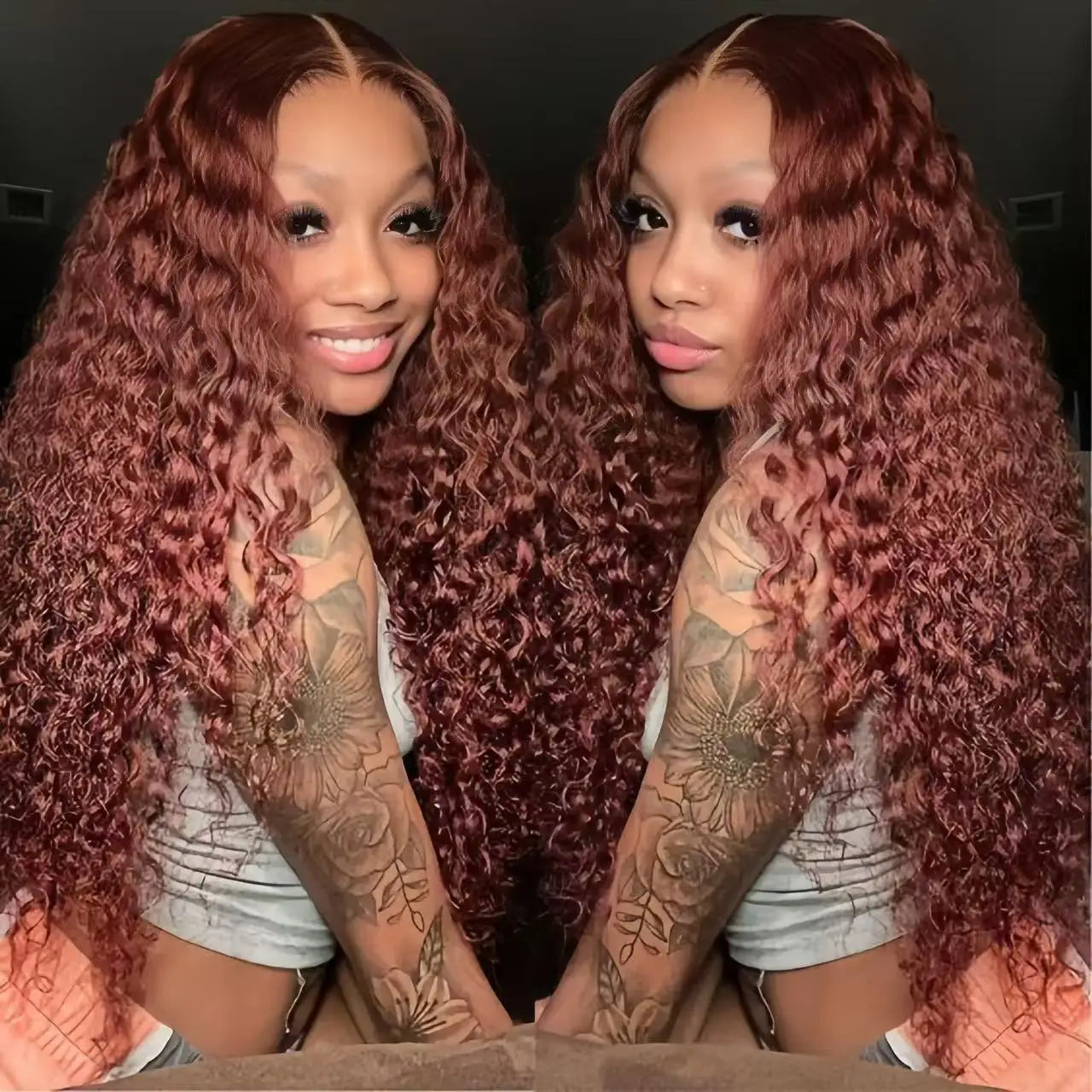 Reddish Brown Curly Lace Front Wig Human Hair Wig Deep Wave 13x4 HD Lace Frontal Wigs With B’by Hair for Women 180% Density