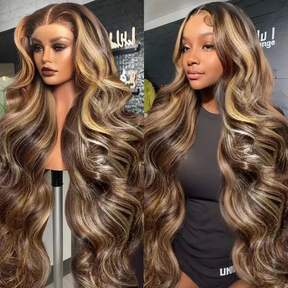 Pre Plucked P4/27 Highlight Ombre Body Wave 13x6 Human Hair Wig Honey Blonde Colored HD Lace Frontal Wigs for Black Women
