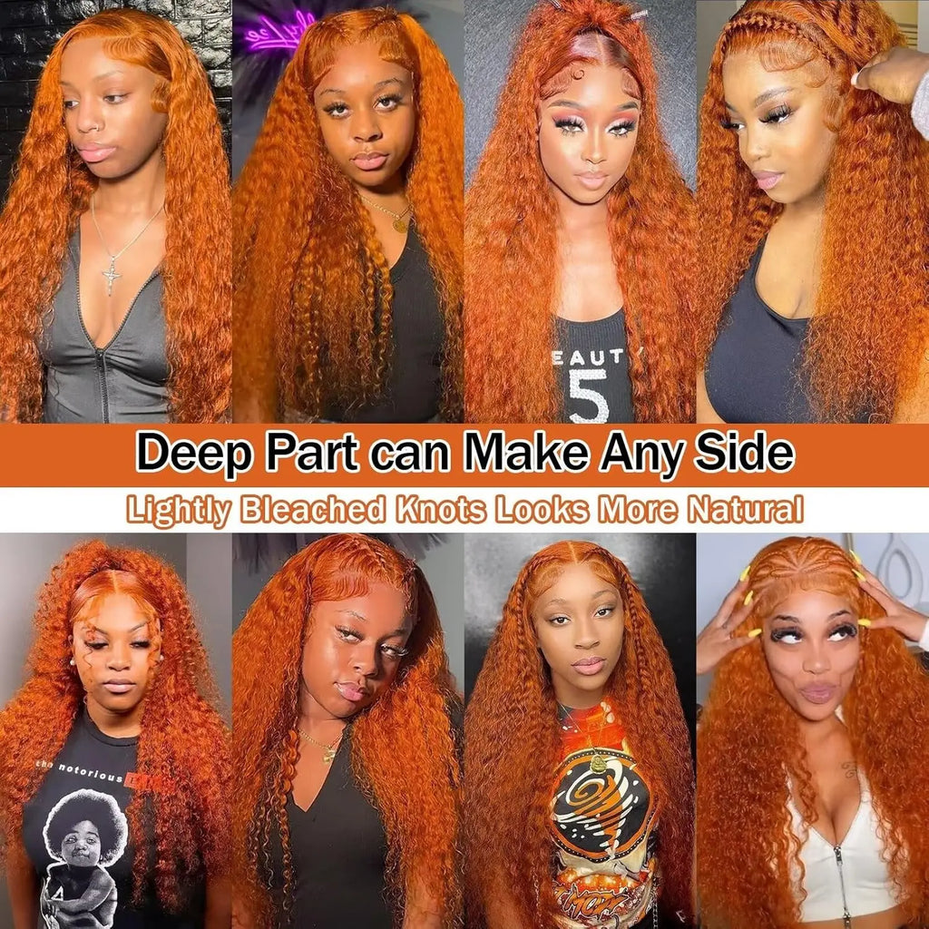 Raw Hair Deep Wave Curly 350 Orange Ginger 100% Human Hair Wig HD Glueless Lace Front Wig 13X4 Lace Frontal Wigs for Black Women