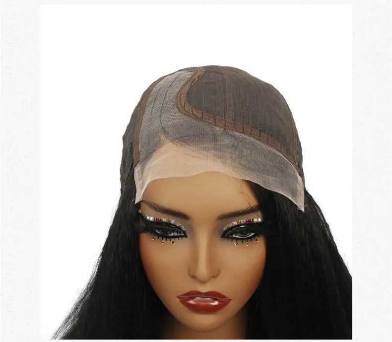 14-Inch Women's Hand Tied Synthetic Hair Wig Transparent 13*4 Frontal Bob Yaki Kinky Straight Afro Puff Side Part Side Part Yaki