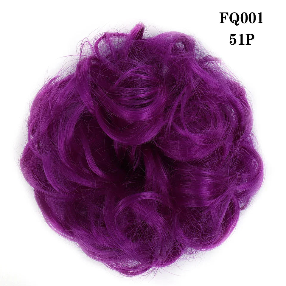 LUPU Synthetic Hair Bun Messy Scrunchies With Elastic Band Natural Fake Hair Tie Pieces Ponytail Colored Black Purple Pink Green