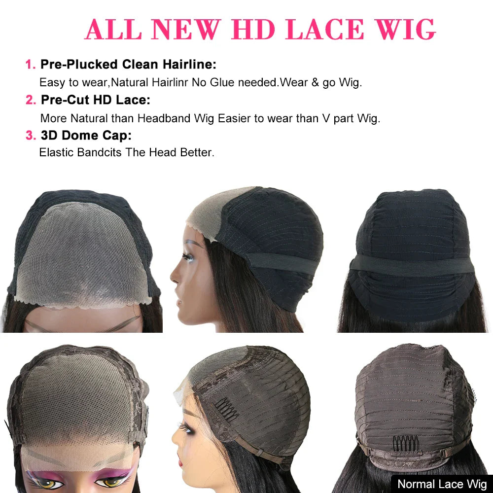 Ready to Ship 100% Natural Human Hair Wigs Wear and Go Long Glueless Human Hair Wigs Lace Front Closure 6x4 Wig for Black Woman