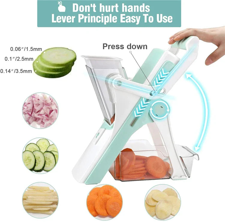 LMETJMA Adjustable Mandoline Slicer Stainless Steel Vegetable Slicer Julienne Safe Vegetable Dicer Onion Carrot Slicer KC0420
