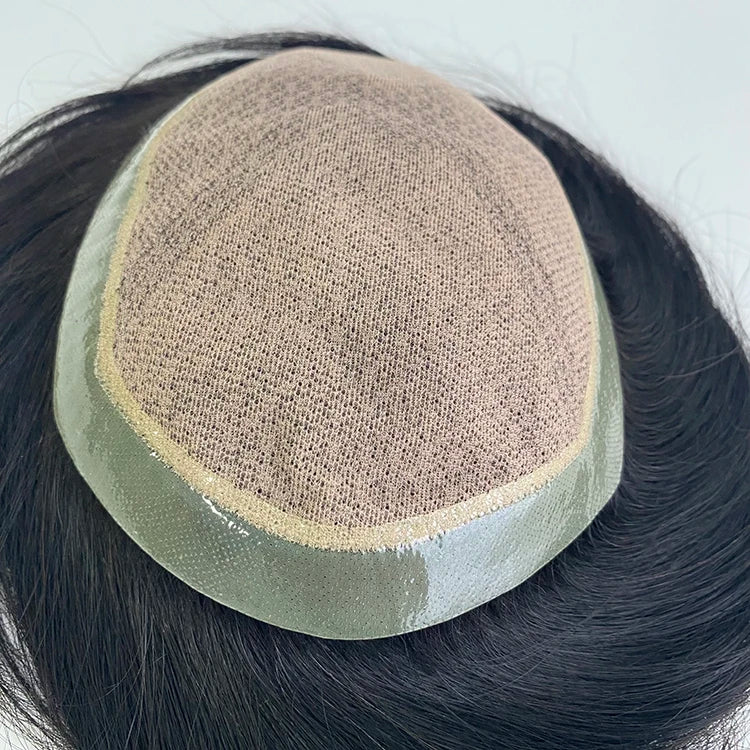 Wholesale  Swiss Lace Human Hair Toupee With Thin Skin PU Invisible Front Hairline Glossy Hair Wig for Men