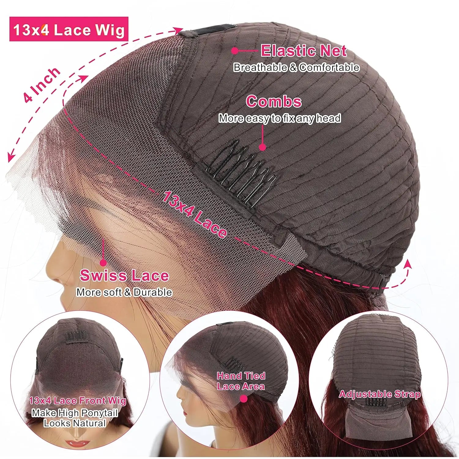 Reddish Brown Curly Lace Front Wig Human Hair Wig Deep Wave 13x4 HD Lace Frontal Wigs With B’by Hair for Women 180% Density