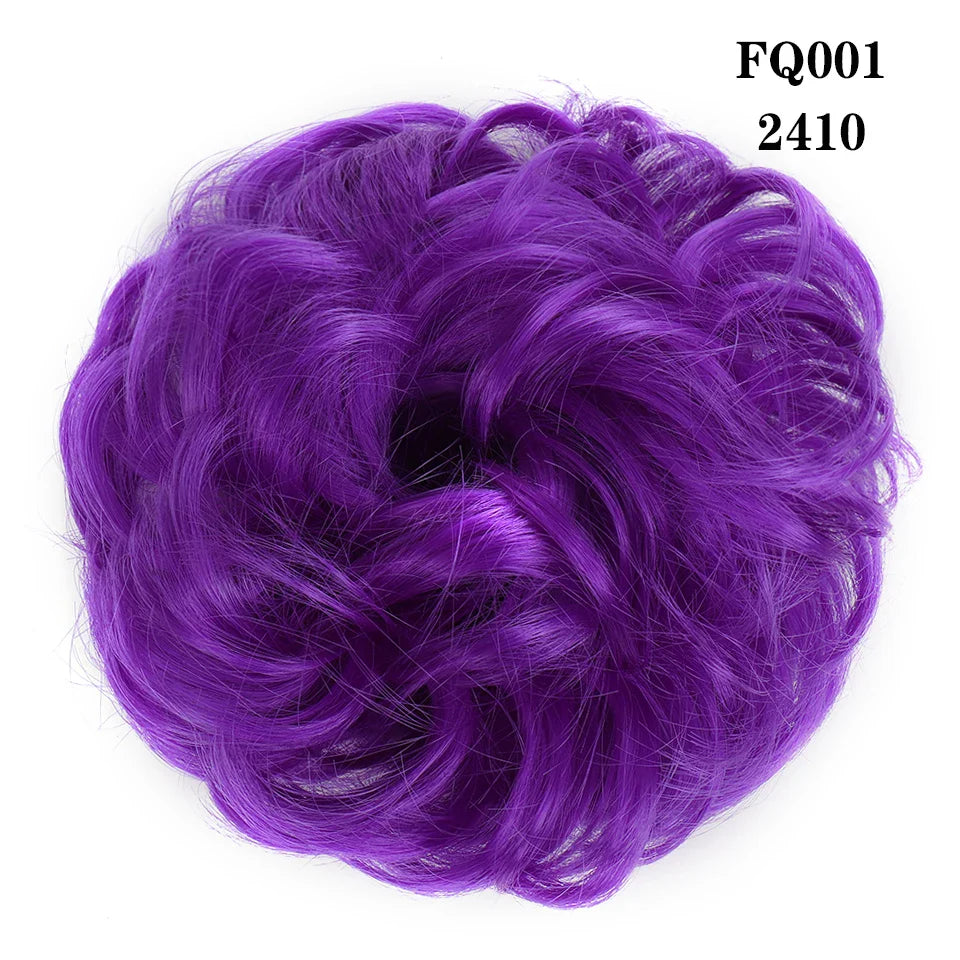 LUPU Synthetic Hair Bun Messy Scrunchies With Elastic Band Natural Fake Hair Tie Pieces Ponytail Colored Black Purple Pink Green