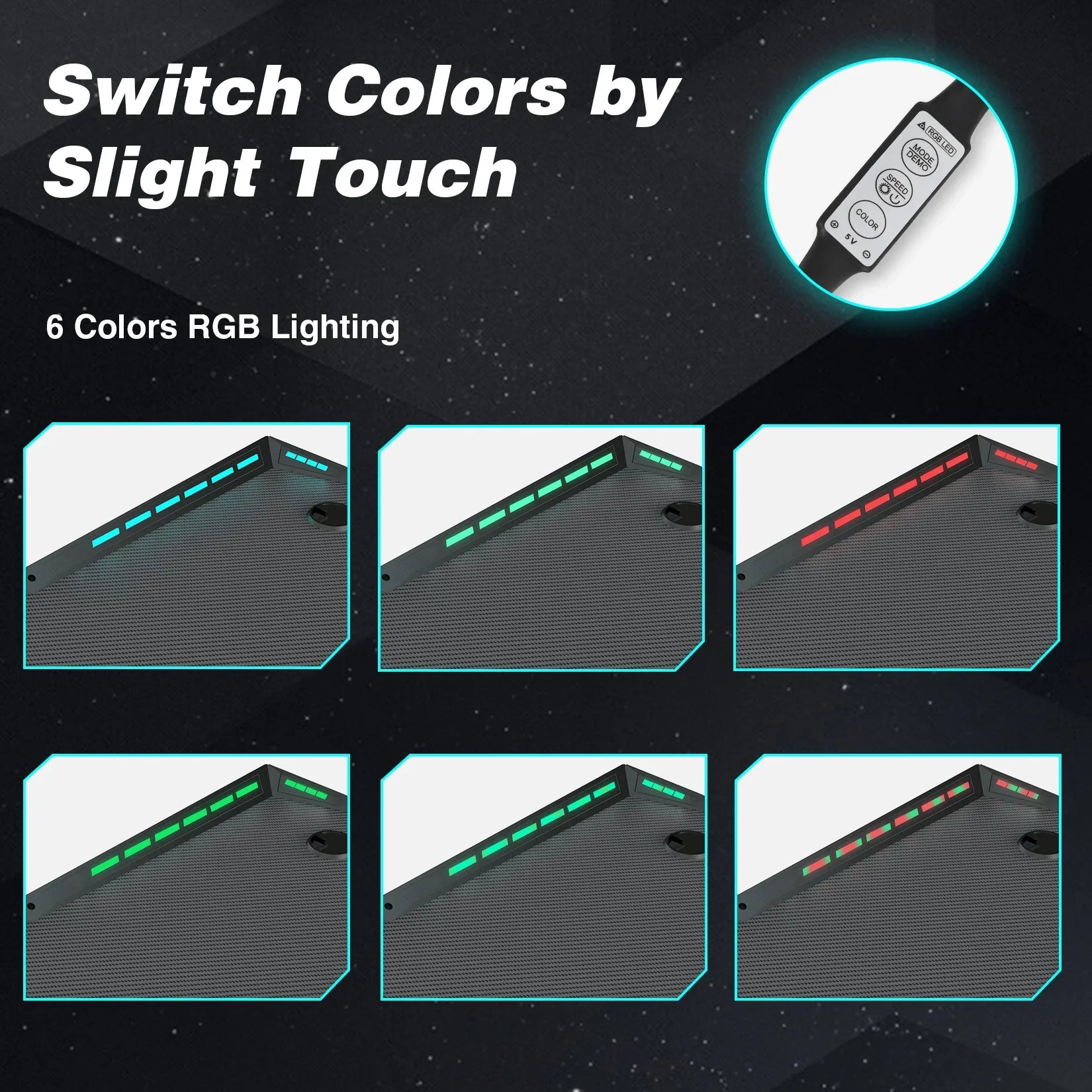 Gaming Desk PC Computer Gamer Desk Ergonomic Workstation with RGB LED Lights Headphone Hook Cup Holder for Home Offices