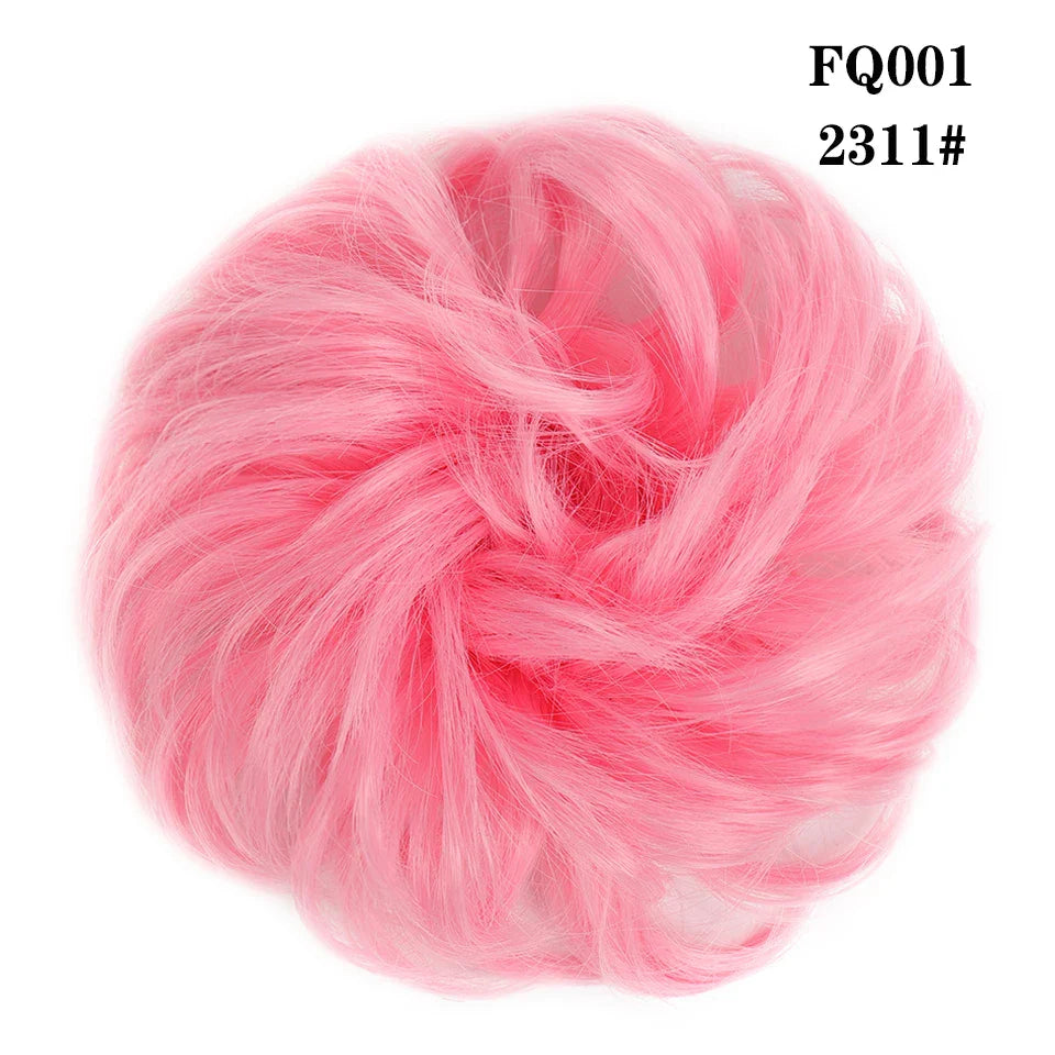 LUPU Synthetic Hair Bun Messy Scrunchies With Elastic Band Natural Fake Hair Tie Pieces Ponytail Colored Black Purple Pink Green