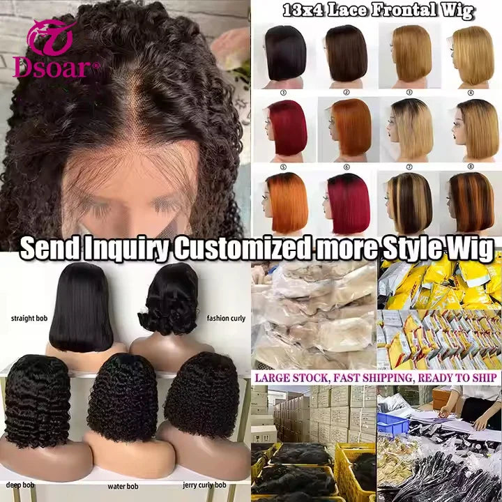 4x4 5x5 HD Lace Front Brazilian Hair Wig Glueless Bone Straight Short Bob Raw Brazilian Cuticle Alignment Double Drawn Hair