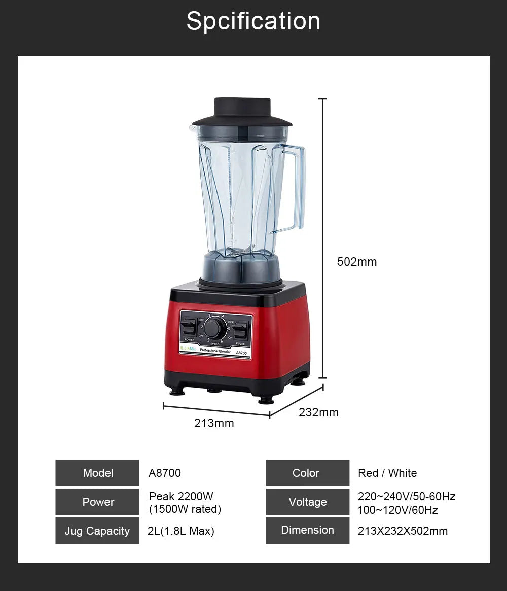BioloMix【7 Years Warranty】BPA Free Heavy Duty Commercial Grade Blender Professional Mixer Juicer Ice Smoothies Peak 2200W