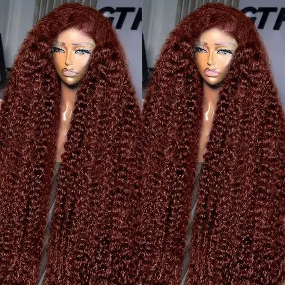 Reddish Brown Curly Lace Front Wig Human Hair Wig Deep Wave 13x4 HD Lace Frontal Wigs With B’by Hair for Women 180% Density