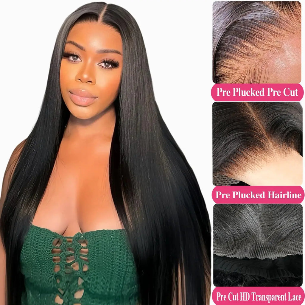 Ready to Ship 100% Natural Human Hair Wigs Wear and Go Long Glueless Human Hair Wigs Lace Front Closure 6x4 Wig for Black Woman