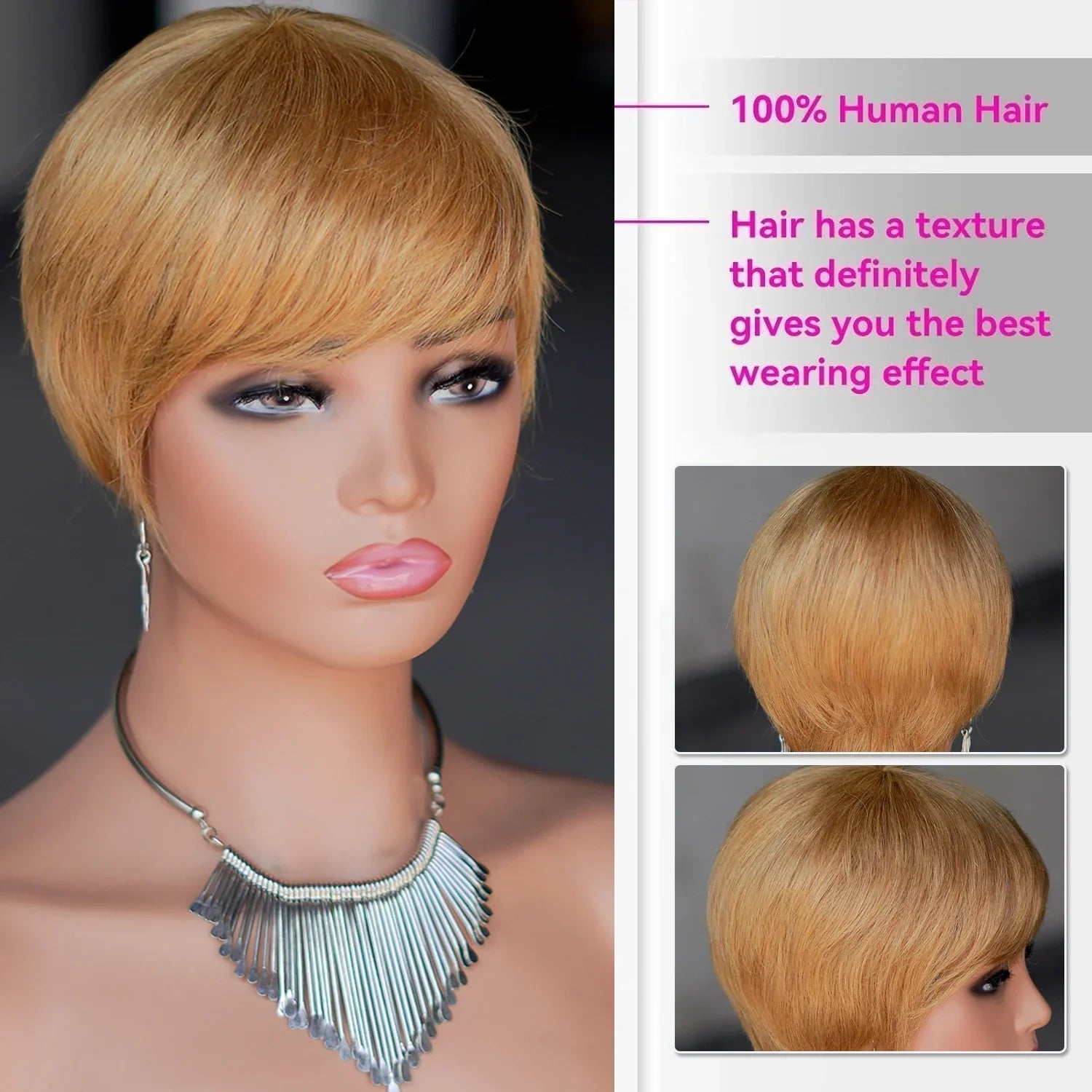 Pixie Cut Human Hair Wig Short Straight  Layered Full Machine Made Wig 100% Remy Human Hair for Black Women Natural