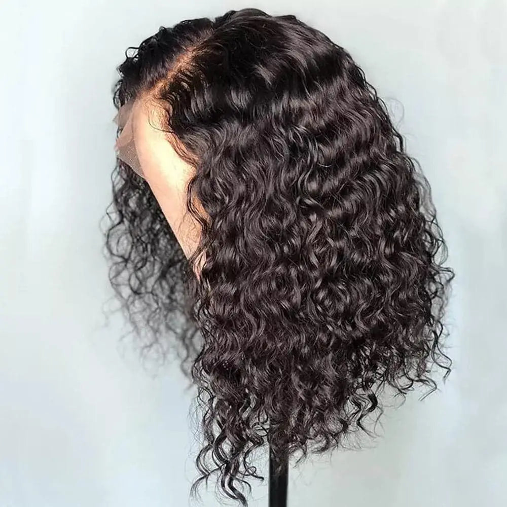 10-16 Inch Water Wave Curly Short Bob Style 13x4 4x4  Frontal Lace Hair Wig Natural Real Brazilian Human Hair Women's Wig