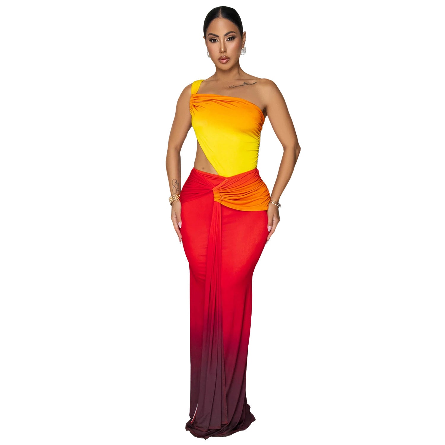 Summer Sexy Cross-shoulder Bag Arm Gradient Dress