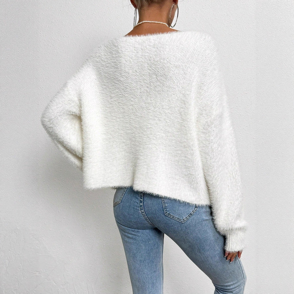 Women's Elegant Cardigan Sweater Solid Color And V-neck Fashion Bead Knitwear Coat