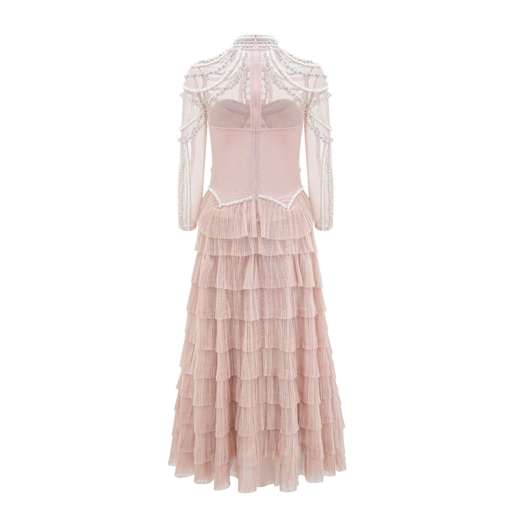 Elegant And Heavy Craft Long Sleeve Beaded Dress