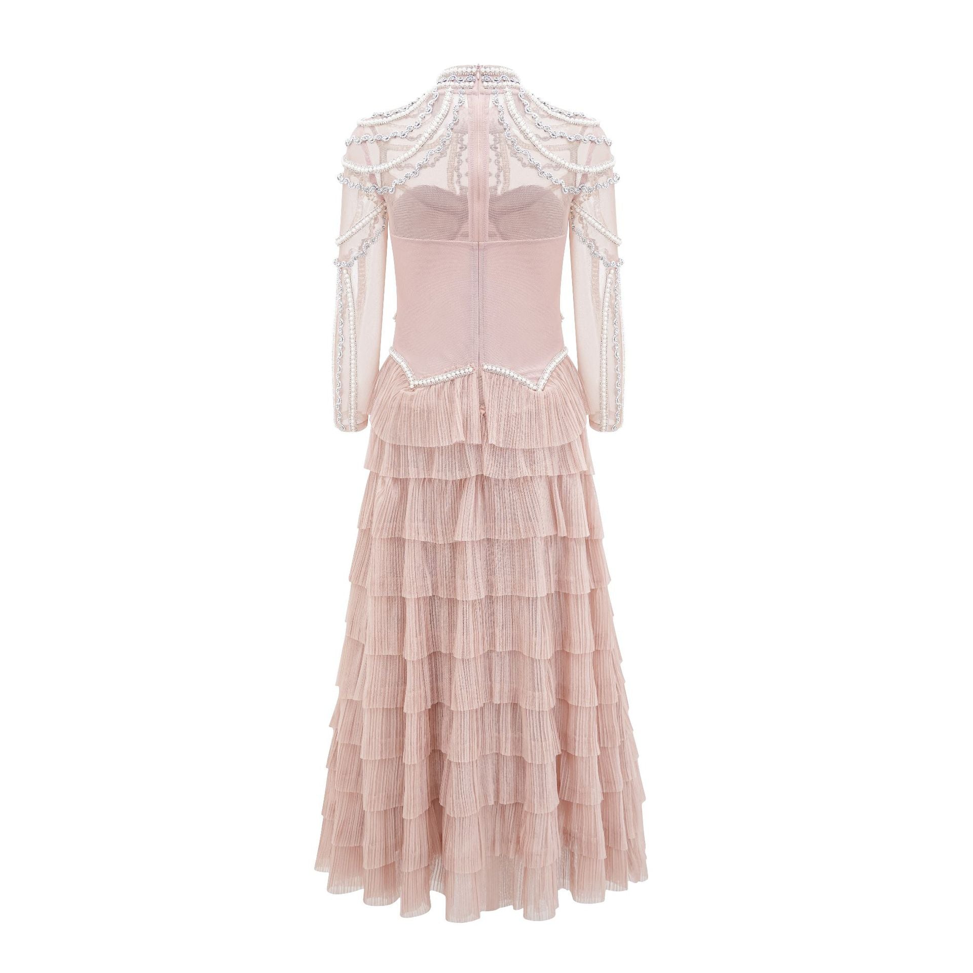 Elegant And Heavy Craft Long Sleeve Beaded Dress