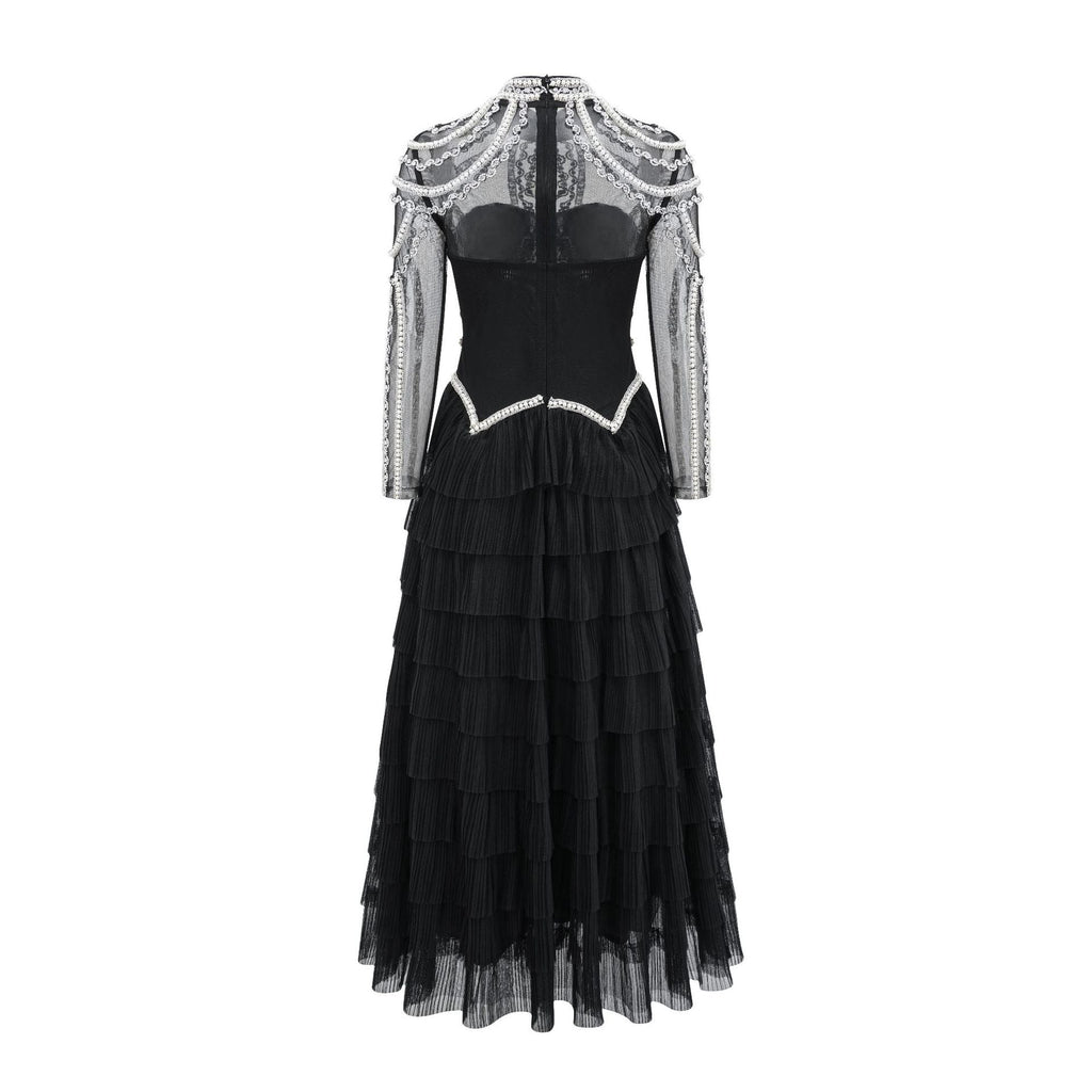 Elegant And Heavy Craft Long Sleeve Beaded Dress