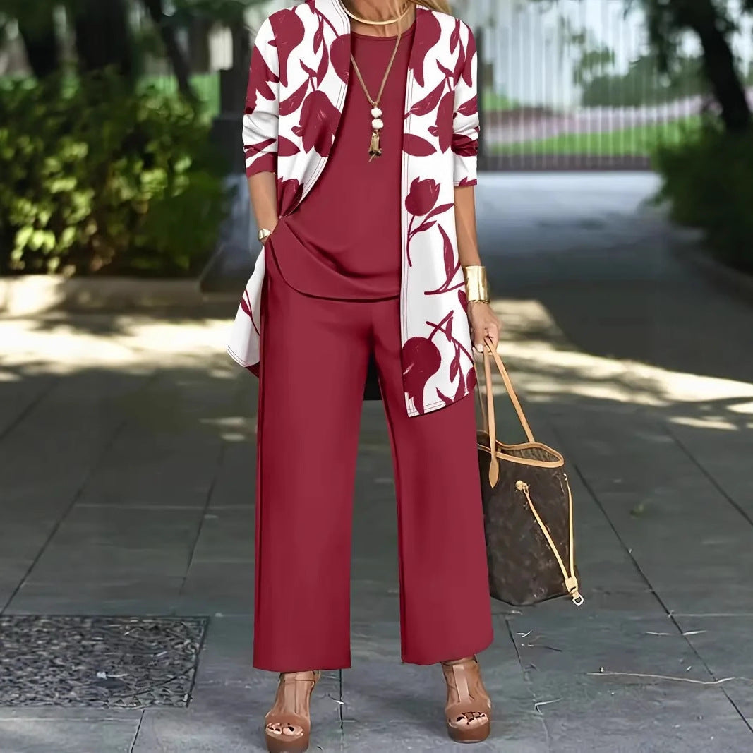 Women's Three-piece Suit Coat Vest Plus Pants Suit