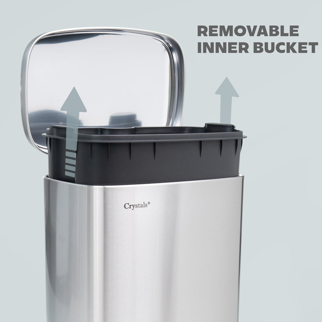 30L Rectangular Pedal Bin Soft Close Lid - Silver