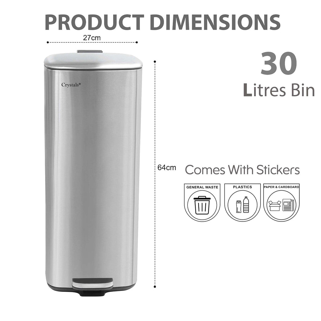 30L Square Pedal Bin with Soft-Close Lid