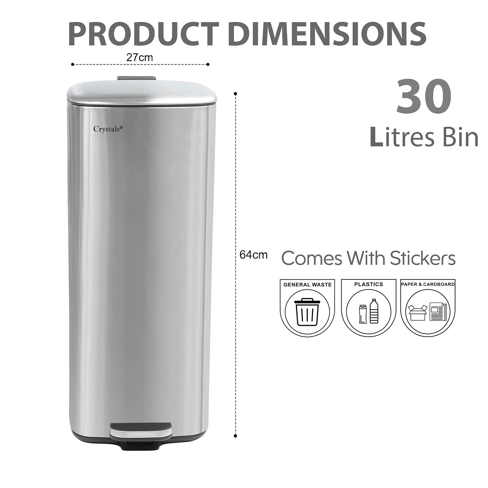 30L Square Pedal Bin with Soft-Close Lid