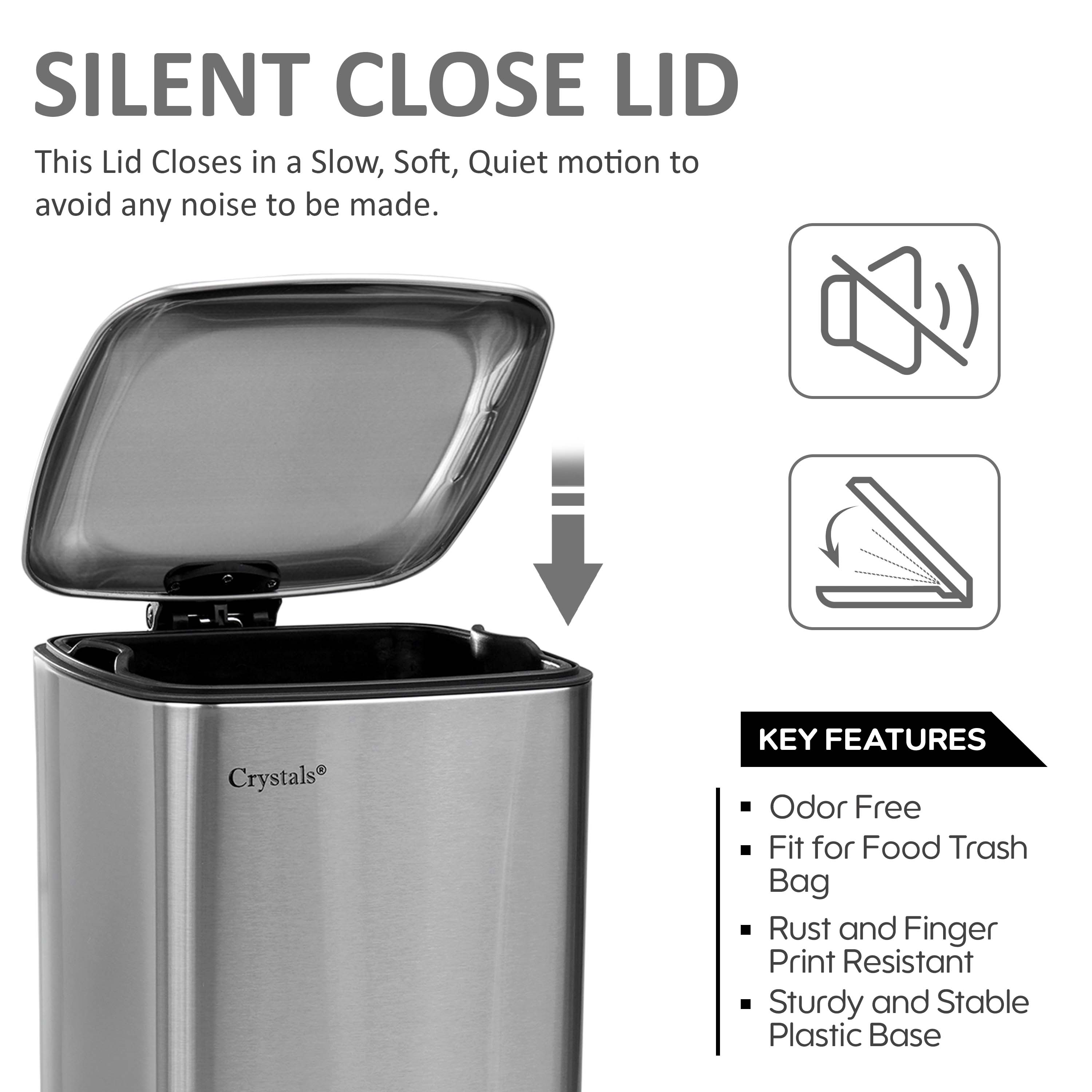 30L Square Pedal Bin with Soft-Close Lid