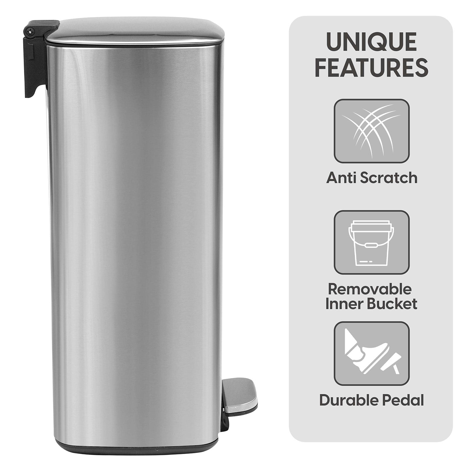 30L Square Pedal Bin with Soft-Close Lid