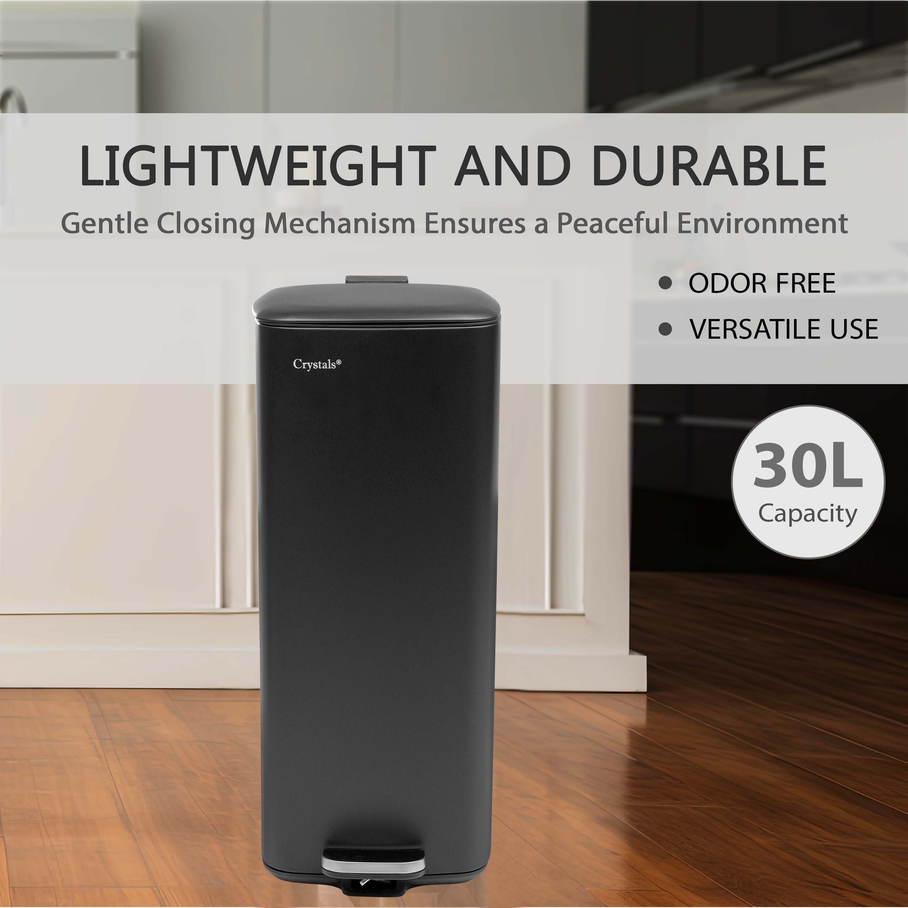 30L Stainless Steel Pedal Bin - Black